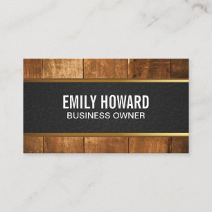 Wooden Boards   Black Leather Gold Trim Business Card