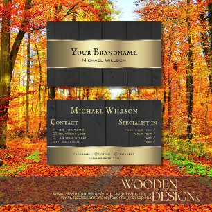 Wooden Boards Black Wood Grain Gold Decor Border Business Card