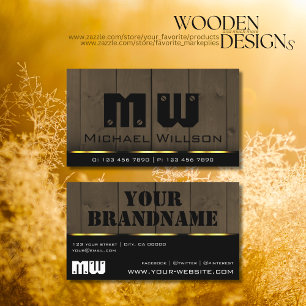 Wooden Boards Dark Brown Wood Grain Look Monogram Business Card