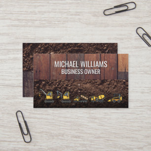 Wooden Boards Dirt   Construction Vehicles Business Card