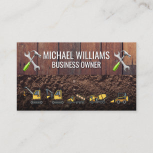 Wooden Boards Dirt   Construction Vehicles   Tools Business Card