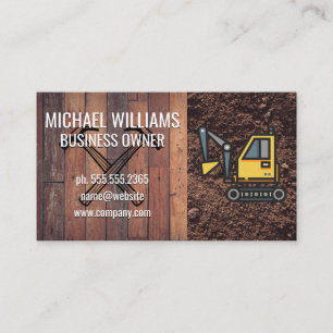 Wooden Boards Dirt   Excavator and Tools Business Card