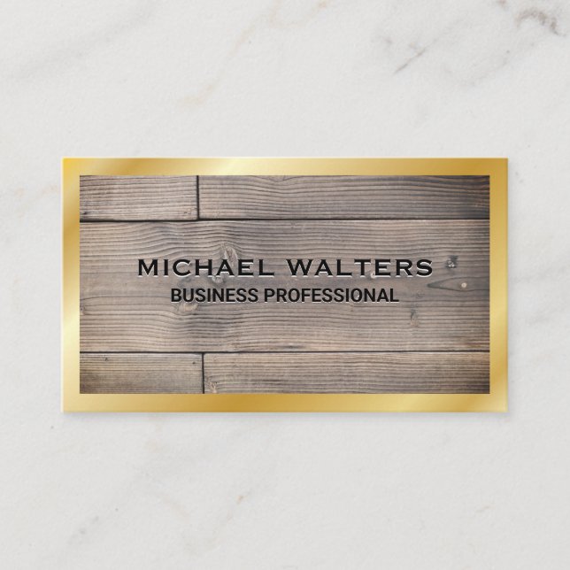 Wooden Boards | Gold Border Business Card (Front)