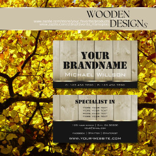 Wooden Boards Light Brown Wood Grain Look Black Business Card