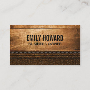 Wooden Boards   Stitched Leather Business Card