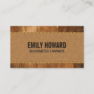 Wooden Boards   Stitched Leather Business Card