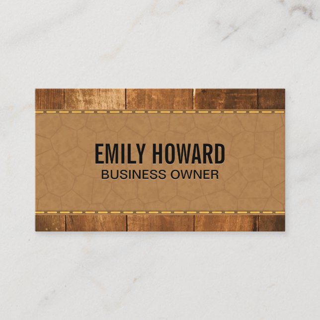 Wooden Boards | Stitched Leather Business Card (Front)