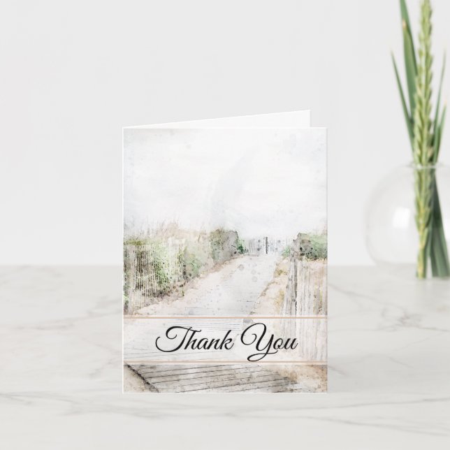 Wooden Boardwalk to Beach Sympathy Thank You Card (Front)