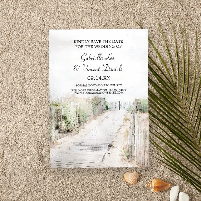 Wooden Boardwalk to Beach Wedding Save the Date Invitation (Set the tone for your destination beach or coastal marriage ceremony and reception.)