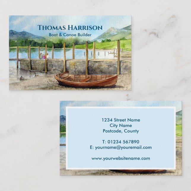 Wooden Boat on Derwentwater Lake District Cumbria Business Card (Front/Back)