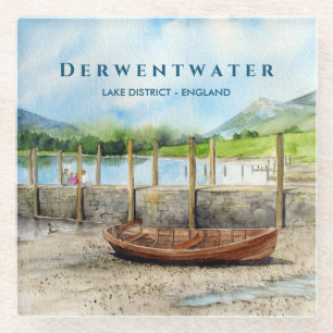 Wooden Boat on Derwentwater Lake District Cumbria  Glass Coaster