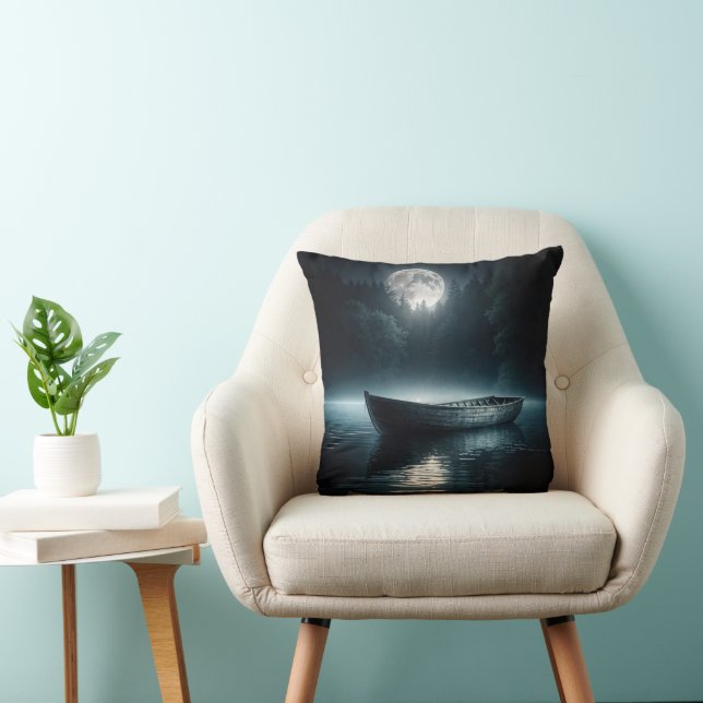 Wooden Boat On Moonlit Lake Cushion (Chair)