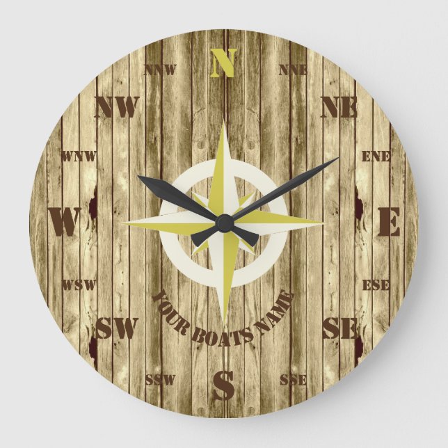 Wooden boat ships compass large clock (Front)