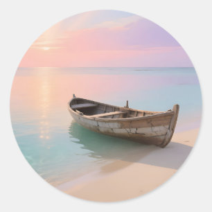 Wooden Boat Tropical Sunset Beach Classic Round Sticker
