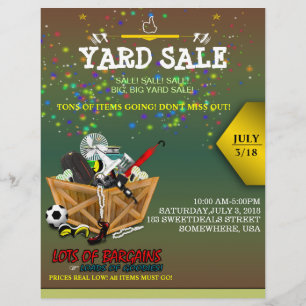 Wooden Box full of Goodies Yard Sale Flyer