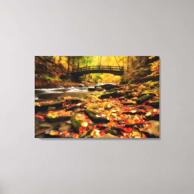 Wooden Bridge and Creek in Fall Canvas Print (Front)