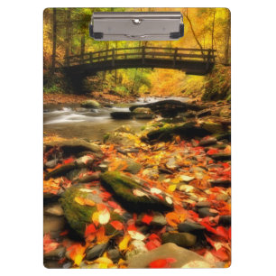 Wooden Bridge and Creek in Fall Clipboard