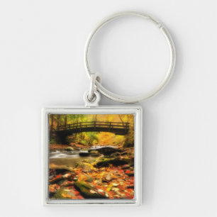 Wooden Bridge and Creek in Fall Key Ring