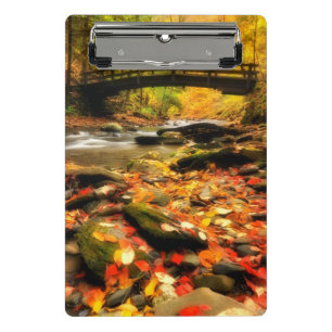 Wooden Bridge and Creek in Fall Mini Clipboard