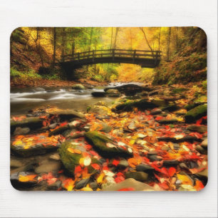 Wooden Bridge and Creek in Fall Mouse Mat