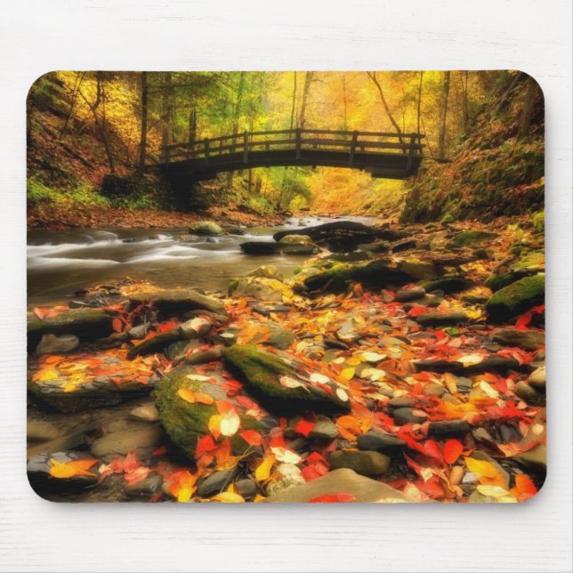 Wooden Bridge and Creek in Fall Mouse Mat (Front)