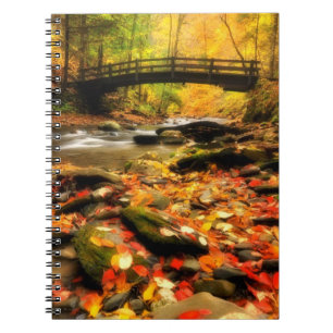 Wooden Bridge and Creek in Fall Notebook