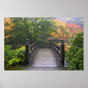 Wooden Bridge in Japanese Garden Poster