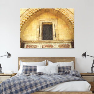 Wooden brown carved window on Coptic church in Canvas Print