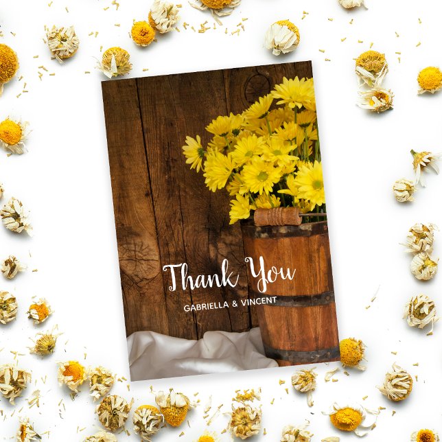 Wooden Bucket and Daisies Barn Wedding Thank You Card (Creator Uploaded)