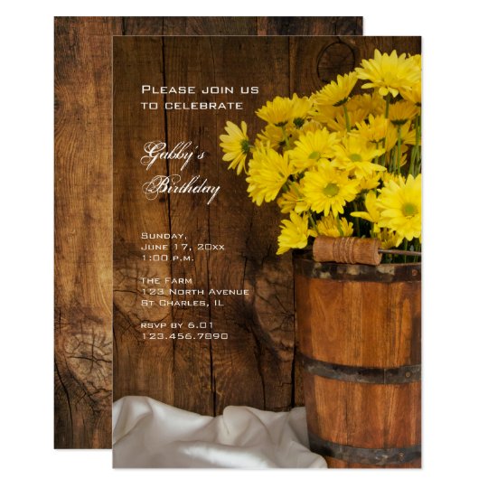 Wooden Bucket and Daisies Country Birthday Party Card