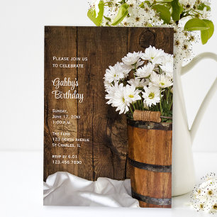 Wooden Bucket and Daisies Country Birthday Party Invitation
