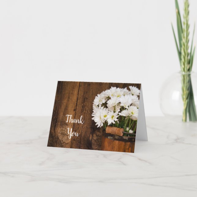 Wooden Bucket and White Daisies Country Thank You (Front)