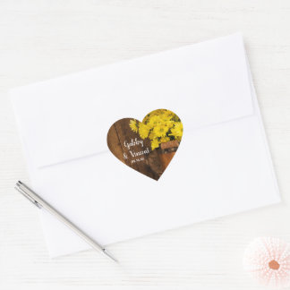 Wooden Bucket and Yellow Daisies Country Wedding Heart Sticker