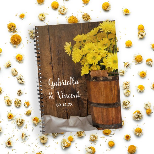 Wooden Bucket and Yellow Daisies Country Wedding Notebook (Creator Uploaded)