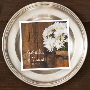 Wooden Bucket White Daisies Country Barn Wedding Napkin