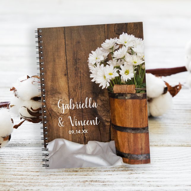 Wooden Bucket White Daisies Country Barn Wedding Notebook (Creator Uploaded)