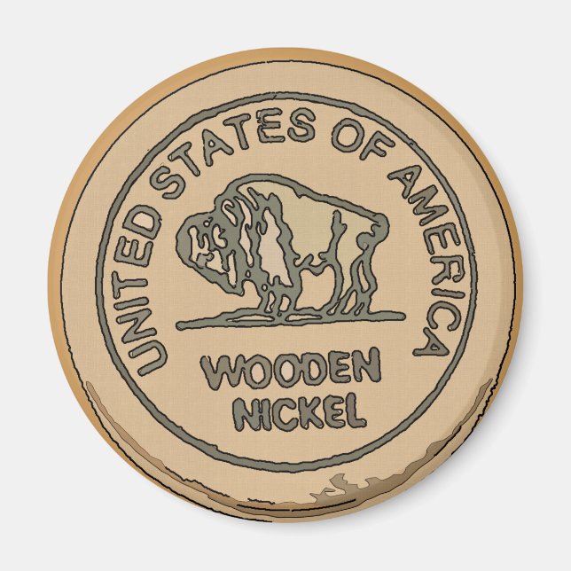Wooden Buffalo Nickle, add text Magnet (Front)