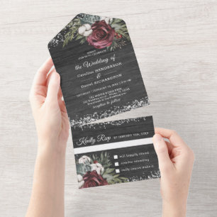 Wooden Burgundy Elegant Wedding  All In One All In One Invitation