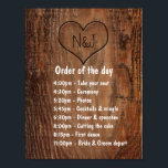 Wooden Burn Heart Rustic Wedding Order of The Day Poster<br><div class="desc">Wooden Burn Heart Rustic Wedding Order of The Day</div>