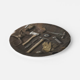 wooden carpentry handyman tools collection paper plate