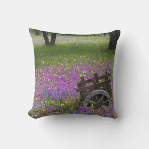 Wooden Cart in field of Phlox, Blue Bonnets Cushion