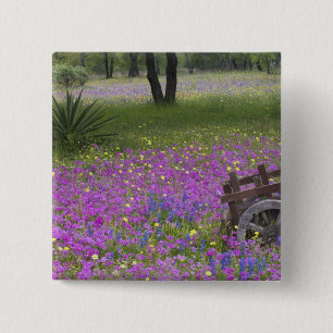 Wooden Cart in field of Phlox, Blue Bonnets with 15 Cm Square Badge