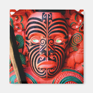 Wooden Carving of a Maori Warrior, New Zealand Magnet