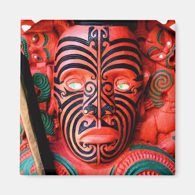 Wooden Carving of a Maori Warrior, New Zealand Magnet (Front)