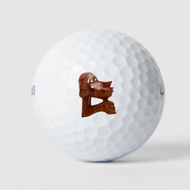 Wooden carving of face golf balls (Front)