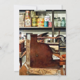 Wooden Cash Register in General Store Invitation
