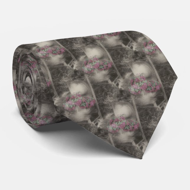 Wooden Chair With Flowers Nature Pattern Tie (Rolled)