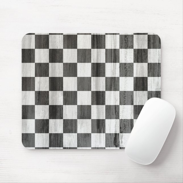 Wooden Checker Pattern Mouse Mat (With Mouse)