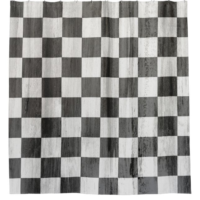 Wooden Checker Pattern Shower Curtain (Front)
