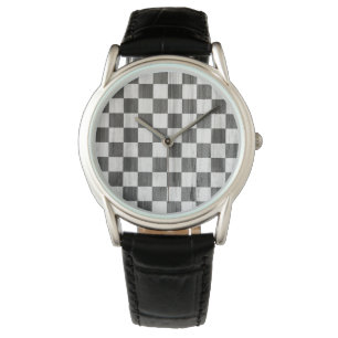 Wooden Chequered Pattern Watch